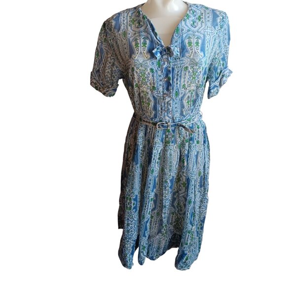 sz 10 Vintage 1960's Sheer Berkshire Geometric Print House Dress w/Belt B-Tween - Picture 2 of 15